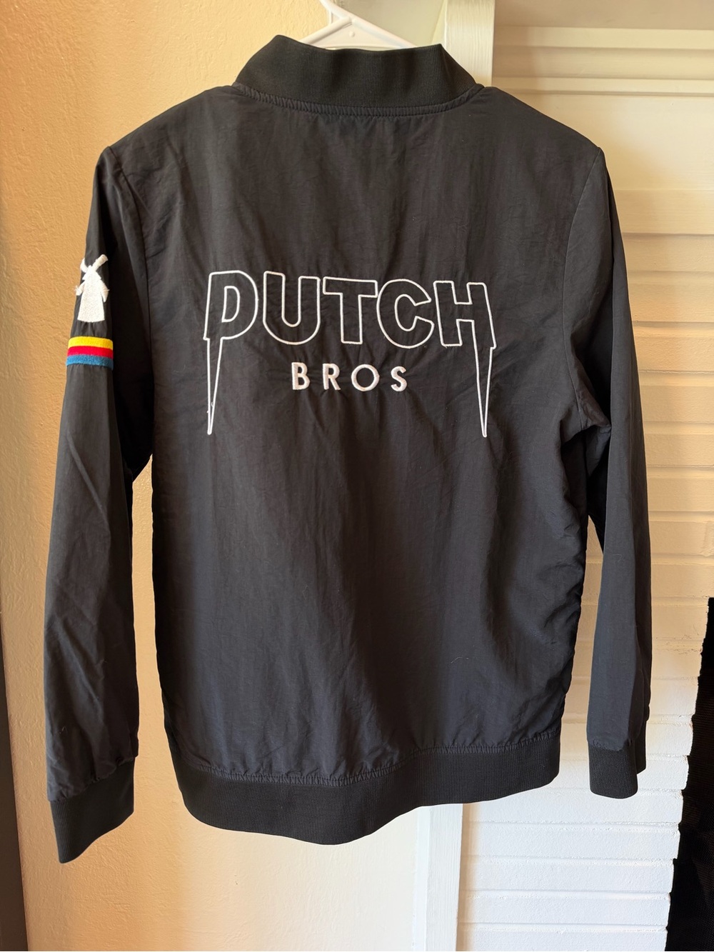 Dutch Bros Coffee Black Embroidered Bomber Jacket Windmill Size Medium